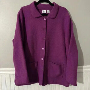 JM Collection Jennifer Moore 100% Wool Cardigan L Purple Vintage